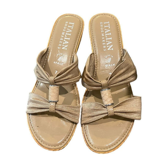 Italian Shoemaker Gold Metallic Skin Tone Wedge Slide Sandal Women's 8M