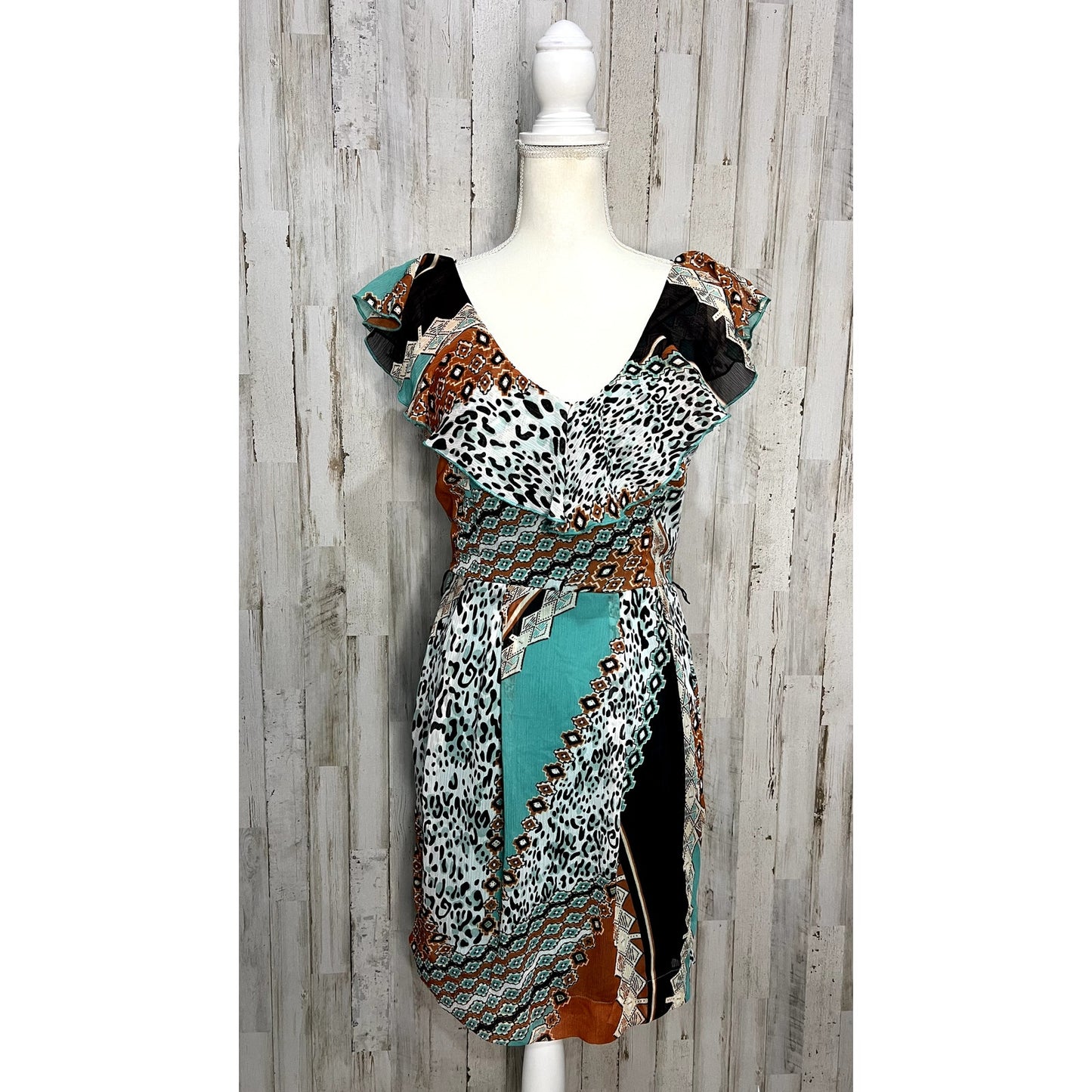 Bisou Bisou Women's Patchwork Ruffle Dress Size 6 Multicolor Casual