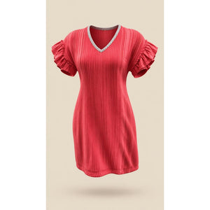 THML Dress Womens XS Pink Striped Shift Short Ruffle Sleeve