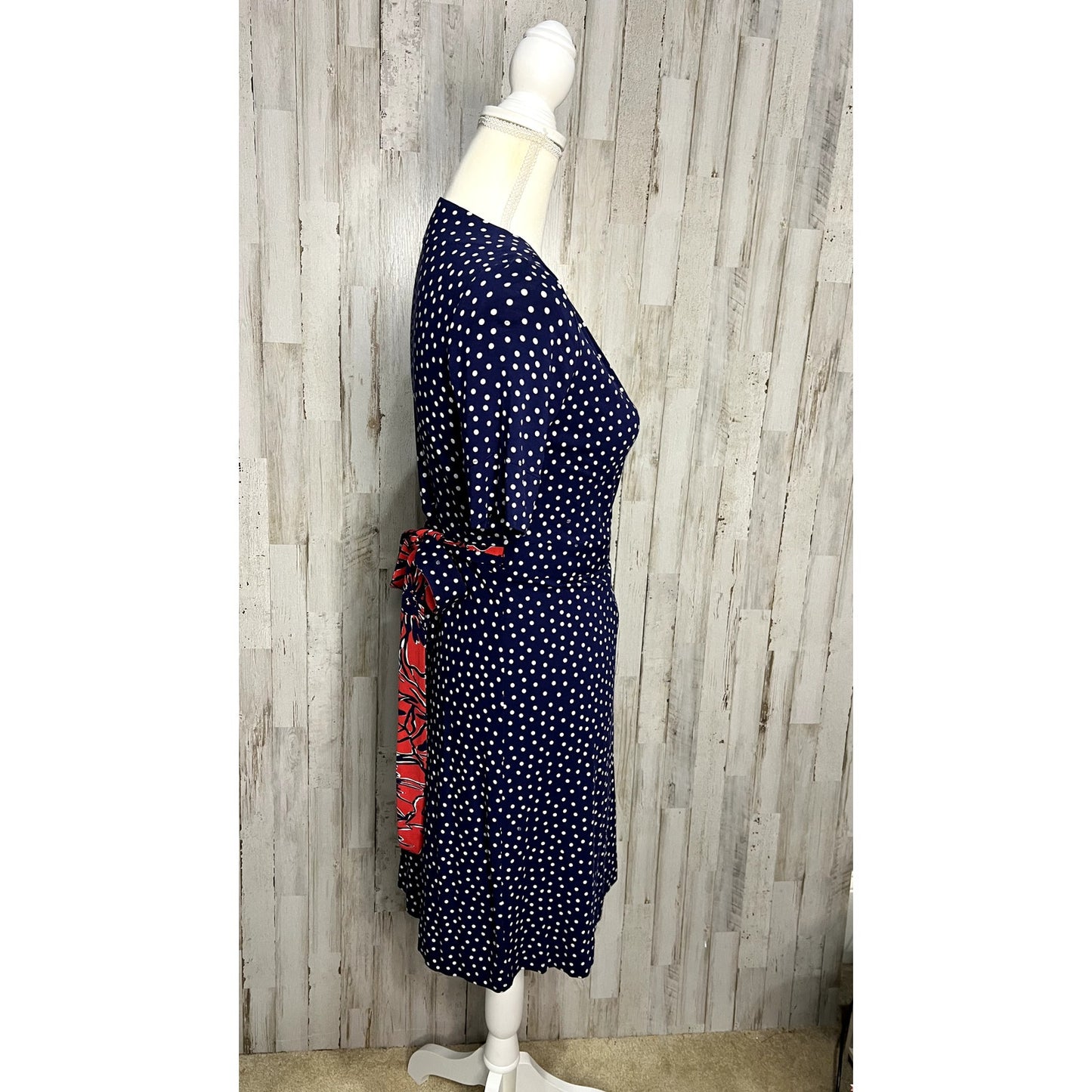 Lilly Pulitzer Adalie Wrap Dress XS Blue Polka Dot Knee Length 3/4 Sleeve