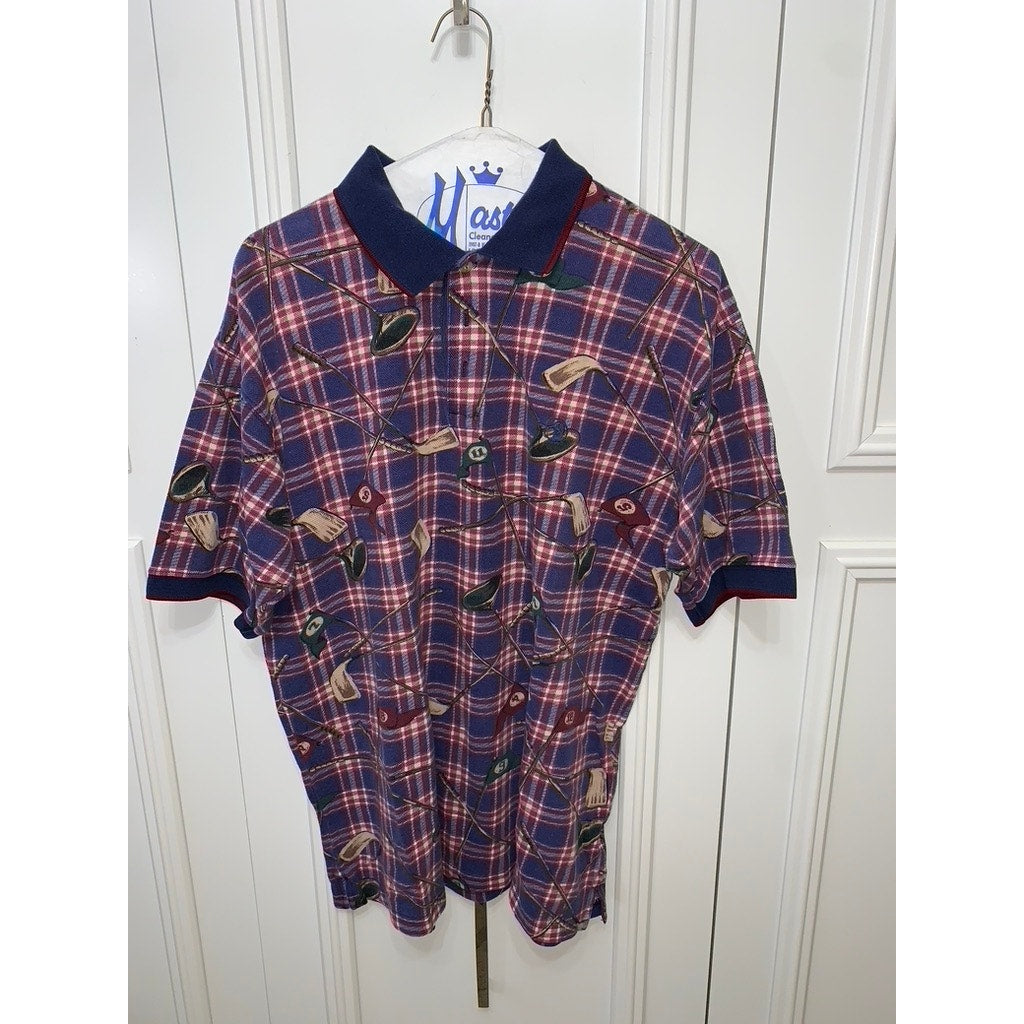 Duck Head Vintage Plaid Polo Shirt Men's Size Large Collared Golf Casual