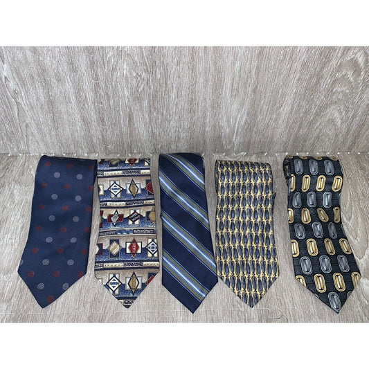 5 Piece Designer Silk Necktie Set Geometric Multicolor Men's Formal