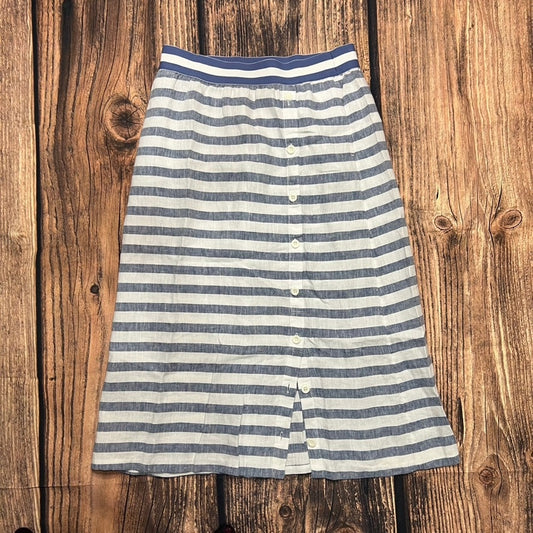 J. Jill Women's Size Small Love Linen Blue Striped A-Line Midi Skirt