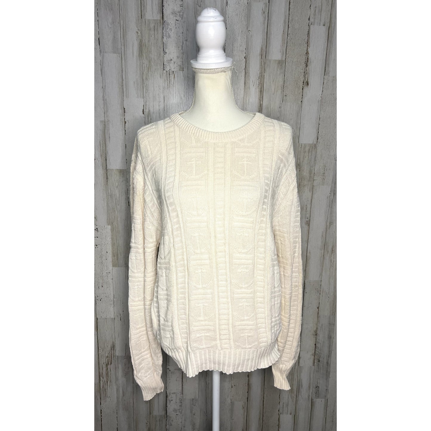 Vintage J.G. Hook Women's XL Ivory Knit Anchor Long Sleeve Pullover Sweater