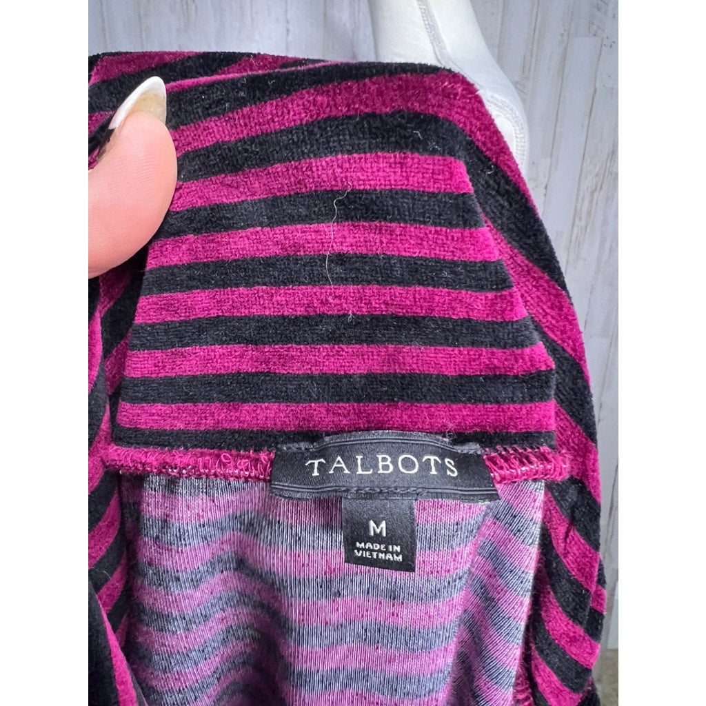 Talbots Women's Medium Red Striped Cowlneck Velour Pullover Top Long Sleeve