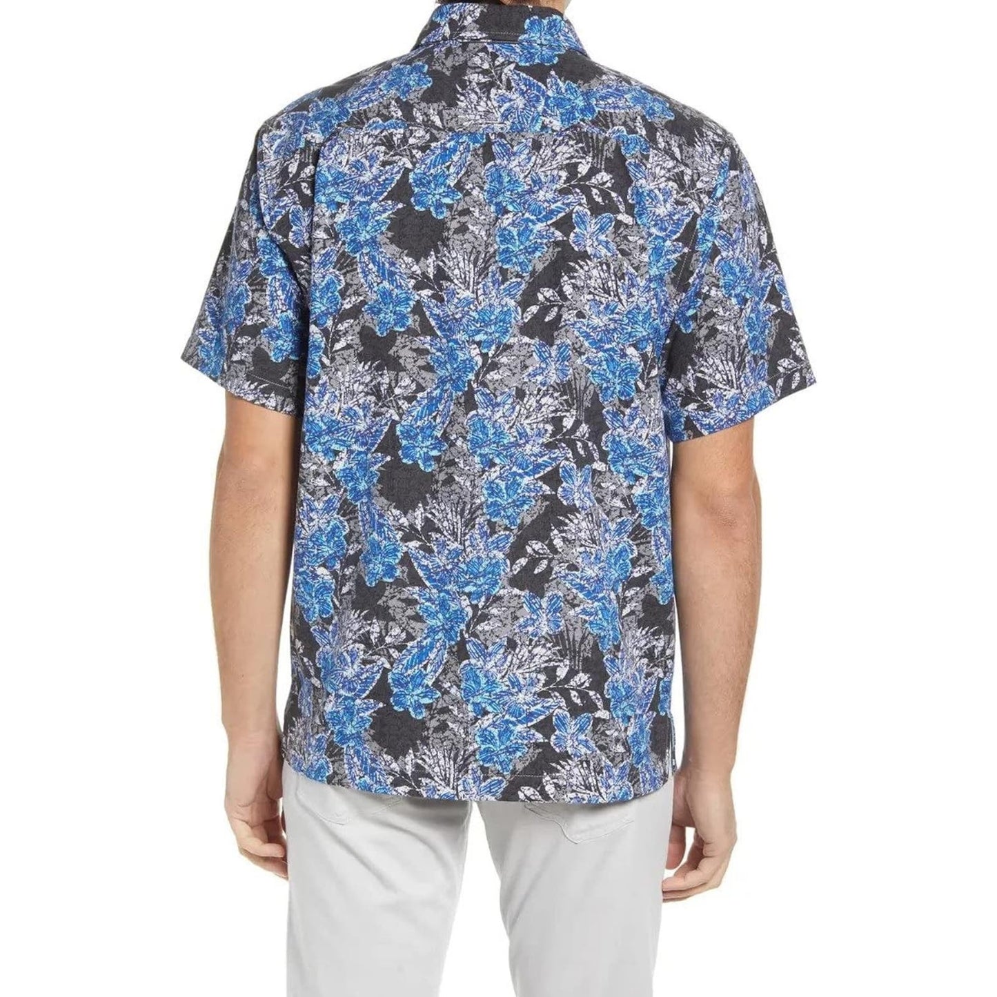 Tommy Bahama Men's After Hours Blooms Short Sleeve Black/Blue Camp Shirt - Men’s Small