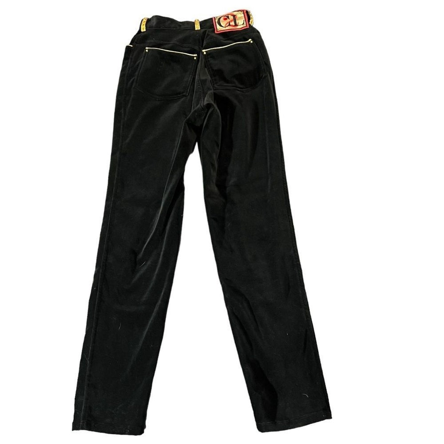Christian Llinares Pants Womens 28 Black Velvet Slim Straight Gold Trim