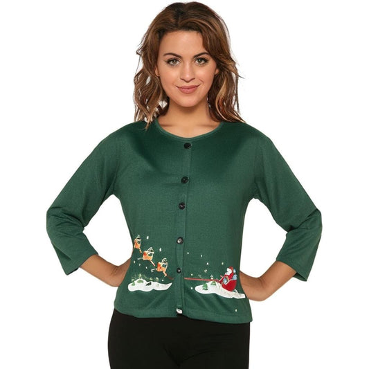 Vintage Decorated Originals Green Christmas Cardigan Sweater Women's Large