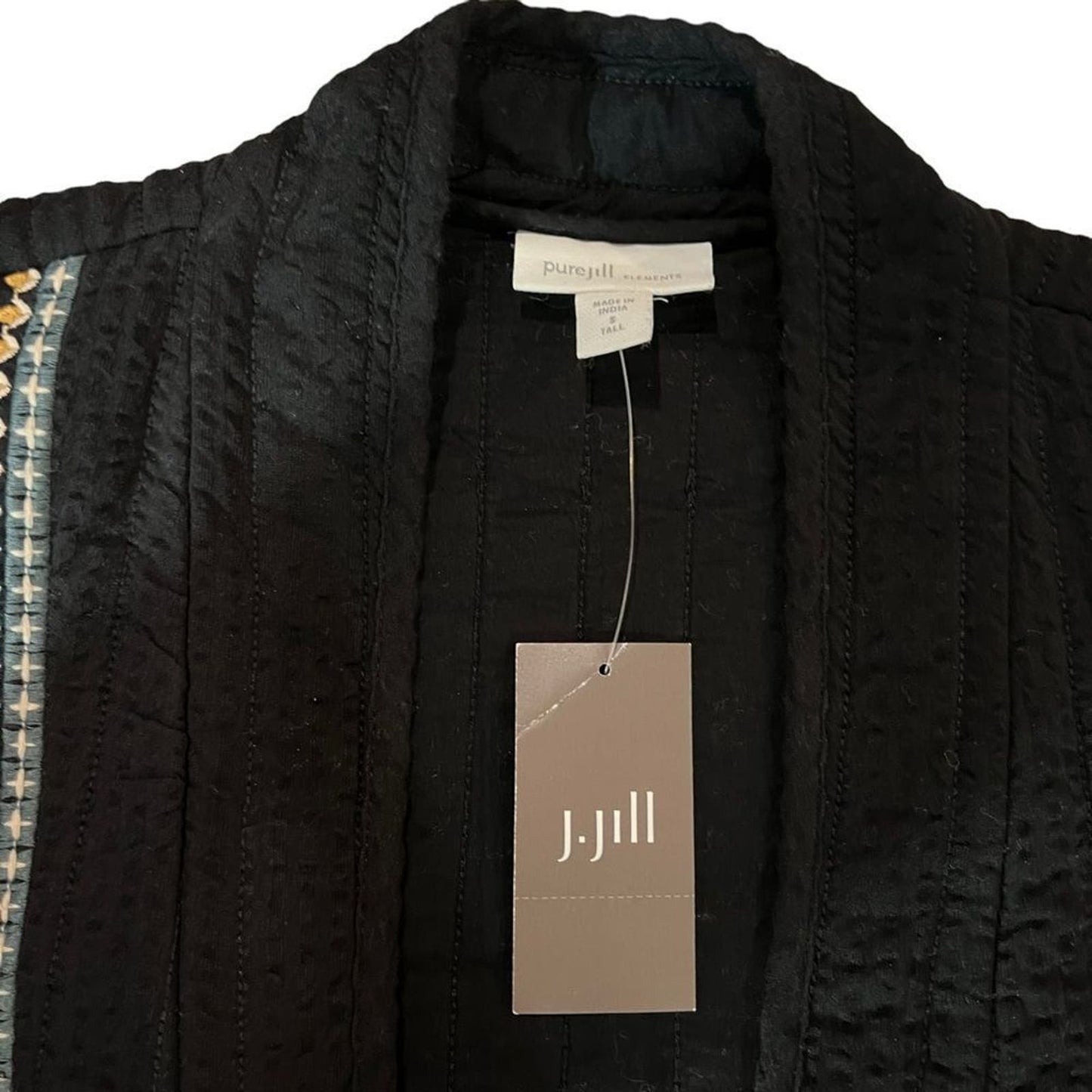 NWT J.Jill Pure Jill Seersucker Black Jacket Size Small