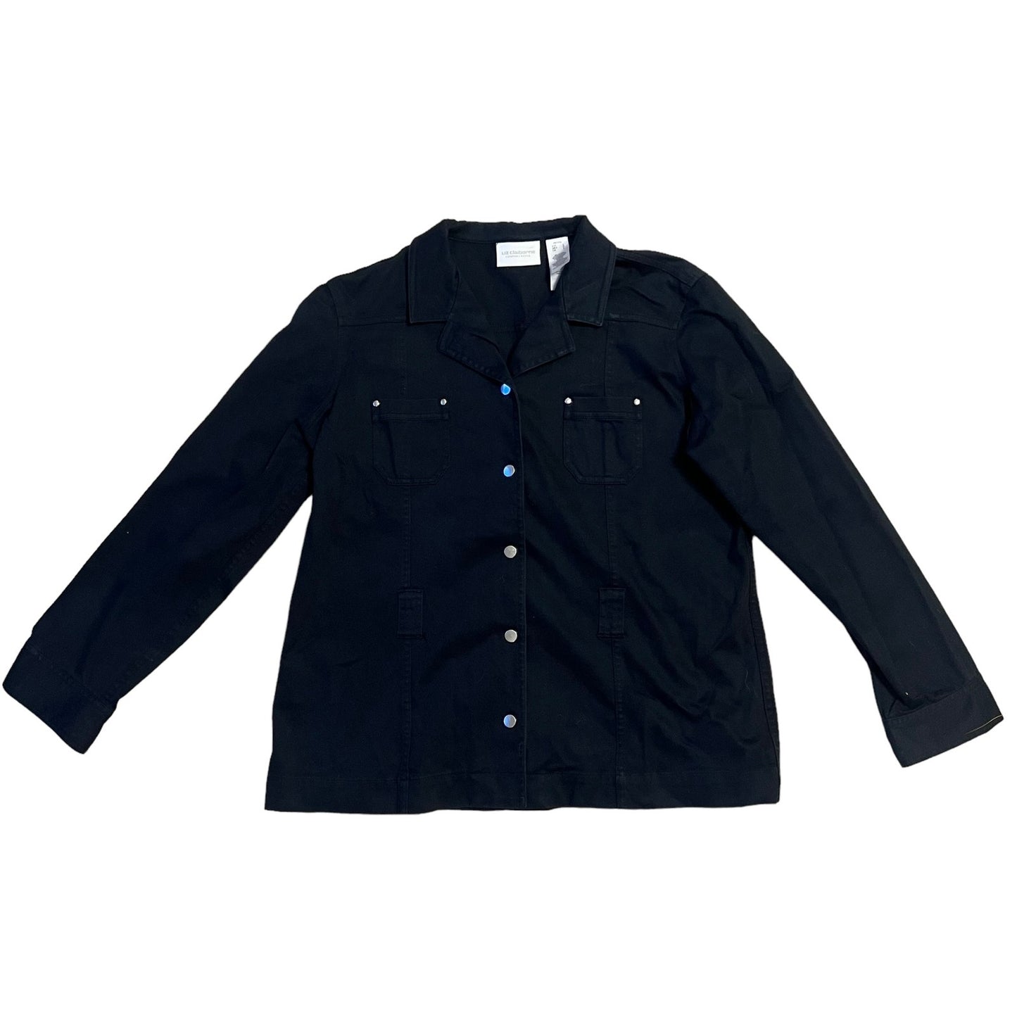 Liz Claiborne Women's Petite Large Black Long Sleeve Button-Up Jacket