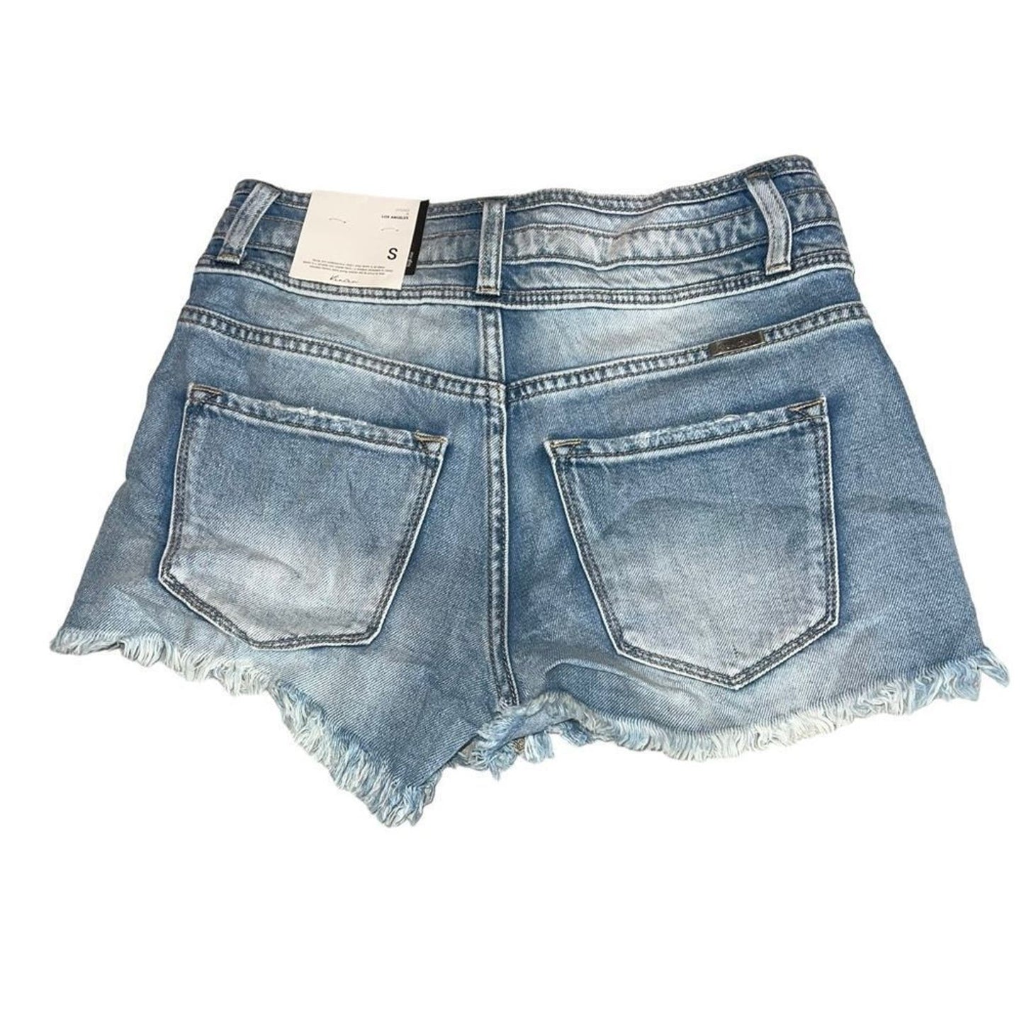 NWT Kancan High Rise Leg Fray Denim Shorts Blue Size Small