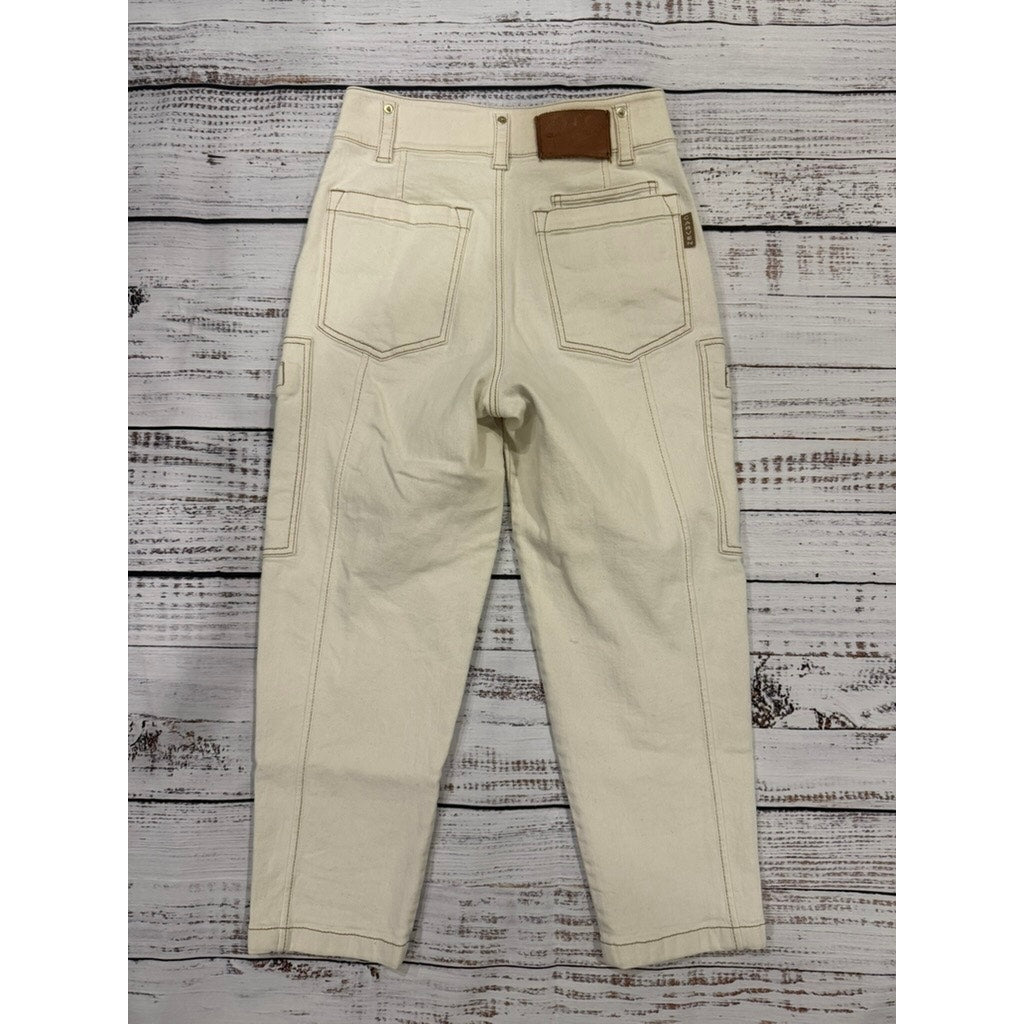 CARVEN Women's Beige Cargo Ankle Denim Jeans Pants Size 2 Straight Leg Casual