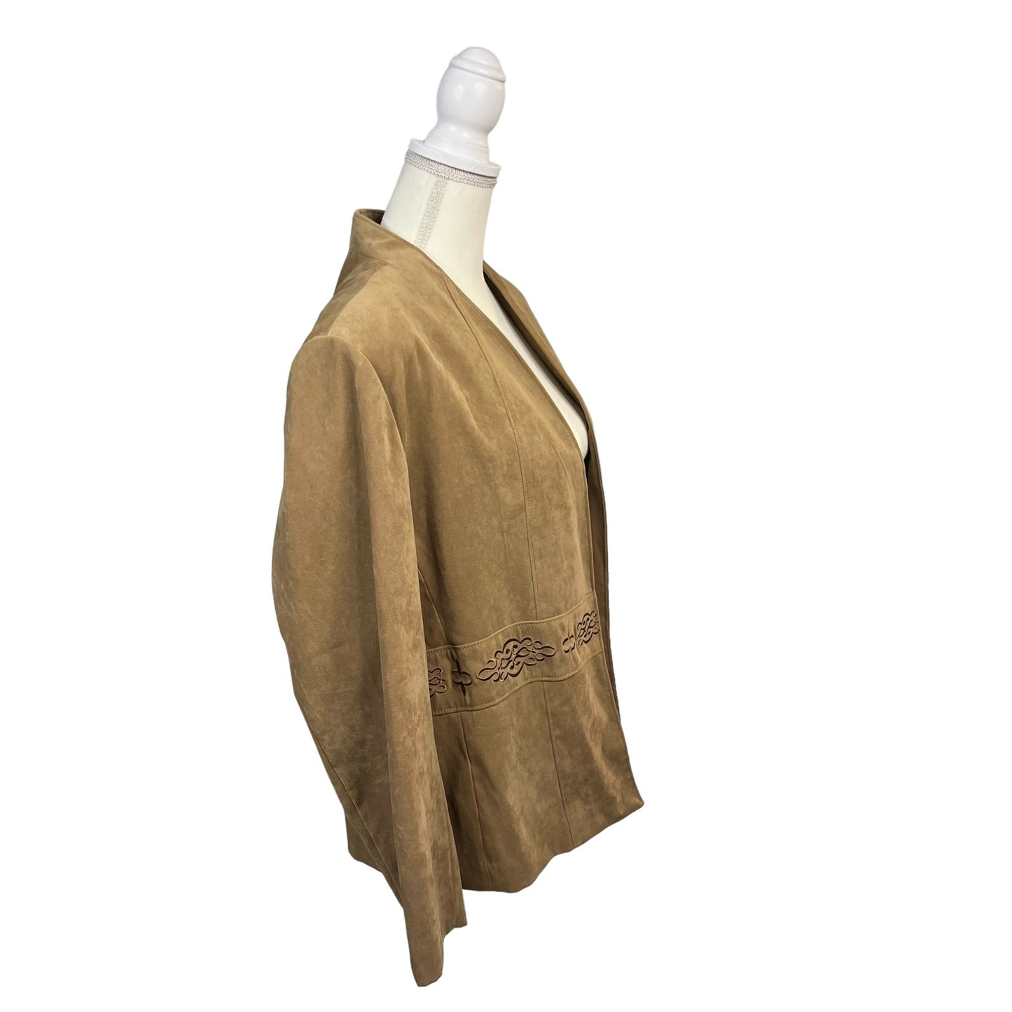 Southern Lady Women's Large Tan Faux Suede Embroidered Long Sleeve Open Jacket