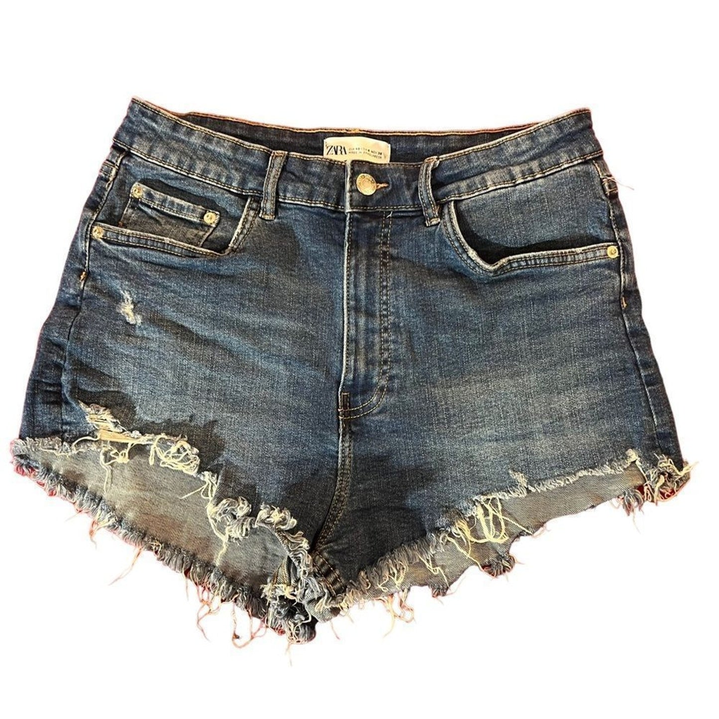 ZARA Cut-Off Shorts Womens Size 8 Blue High Rise Distressed Raw Hem