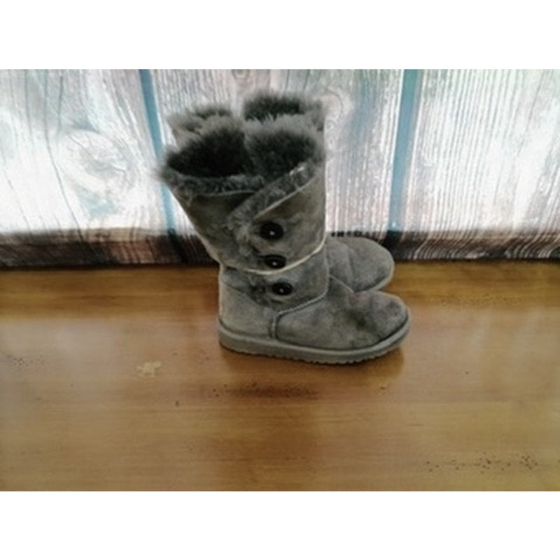 UGG Bailey Button II Kids Gray Mid-Calf Winter Snow Boots Triple Button 3Y