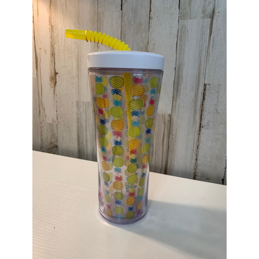 Contigo Tumbler 24 oz Clear Pineapple Print w Lid & Straw
