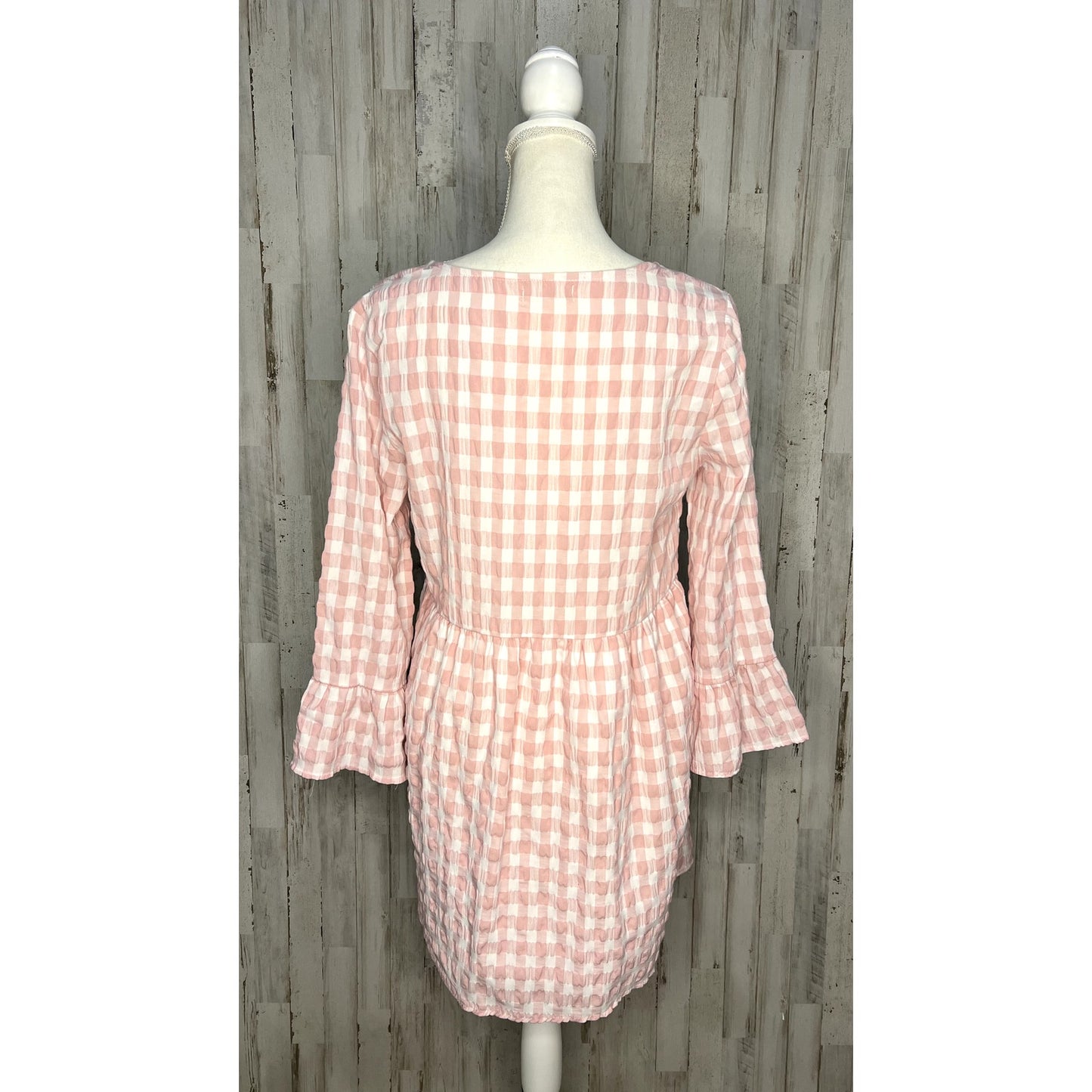 Urban Outfitters Women's Pink Gingham Mini Dress Size Medium Long Sleeve