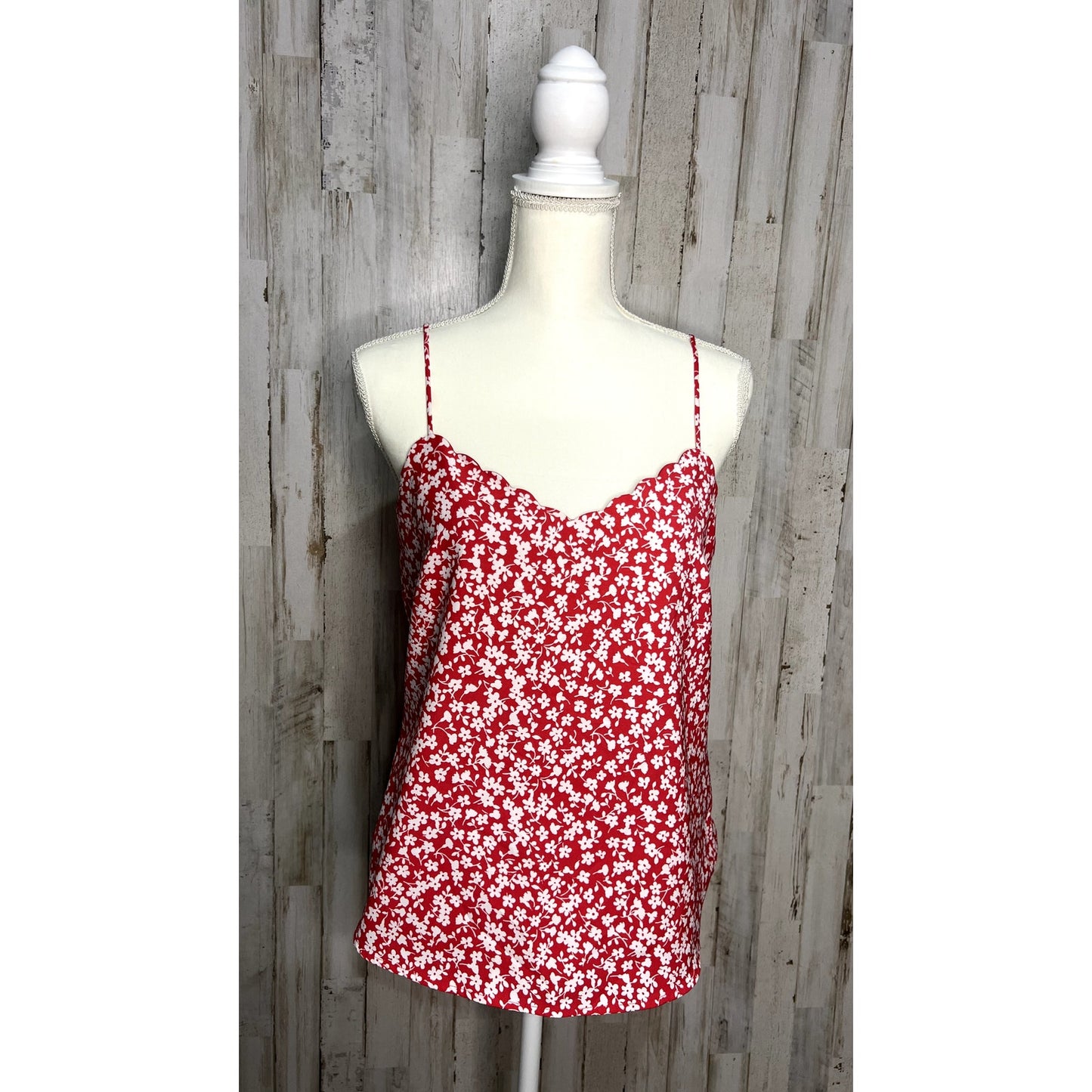 J. Crew Women's Size 4 Red Floral Scalloped Cami Top Adjustable Straps