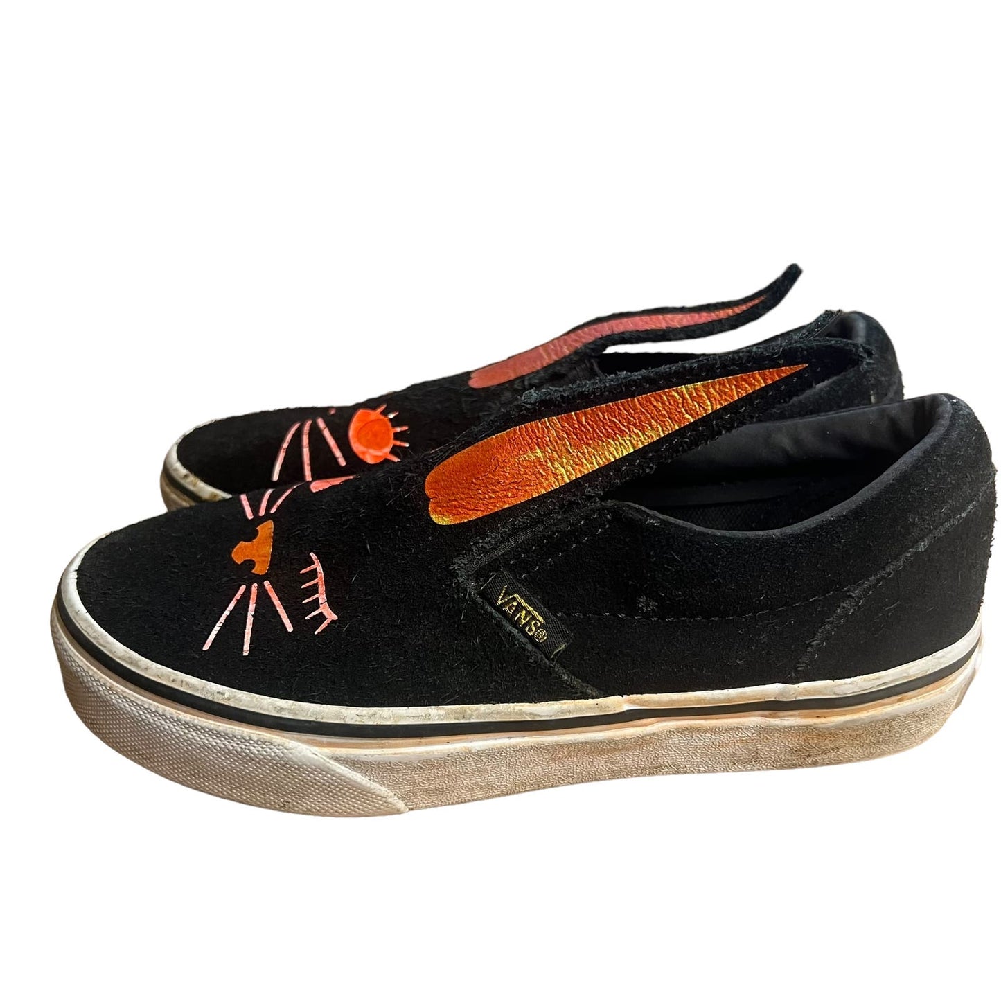 Vans Classic Slip-on Kids Black Cat/Gold Bunny Design Sneakers Size 1.0