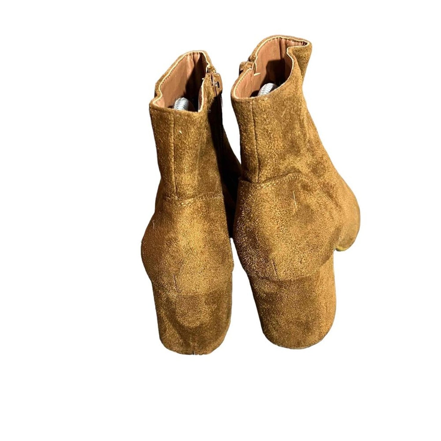 Top Moda Women's Ankle Booties Brown Round Toe Block Heel Side Zip Size 7