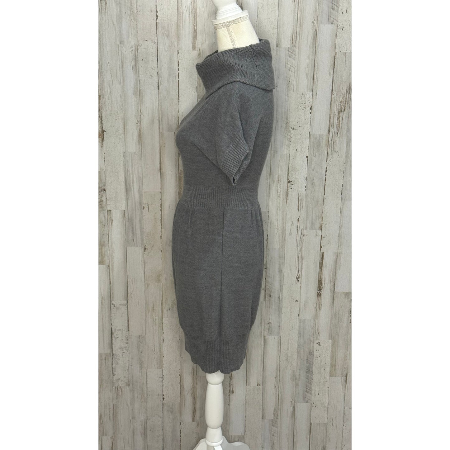 Ann Taylor LOFT Petites Gray Sweater Dress Medium Short Sleeve Cowl Neck