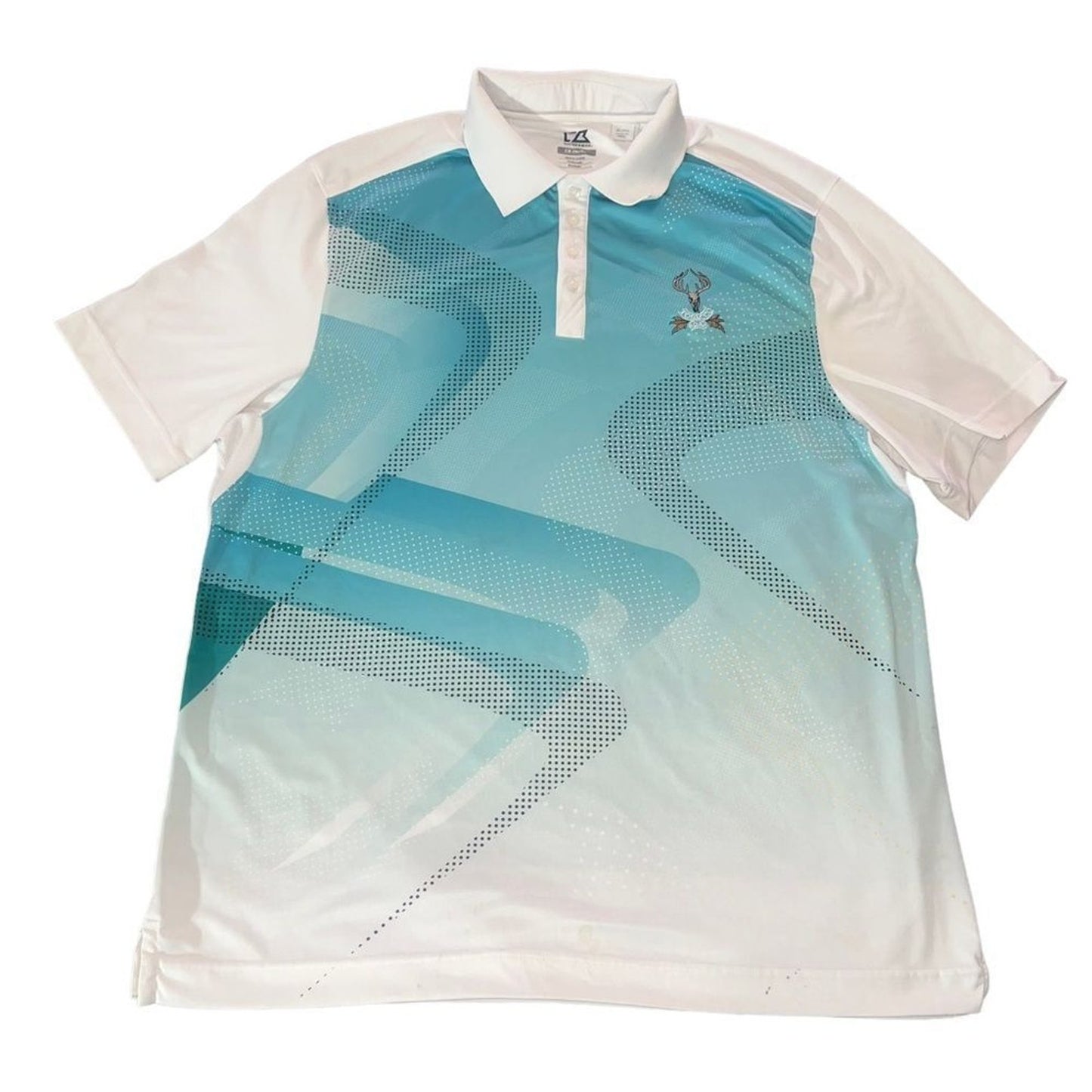 Cutter & Buck Men's Golf Polo Shirt XL White Aqua Abstract Print Short