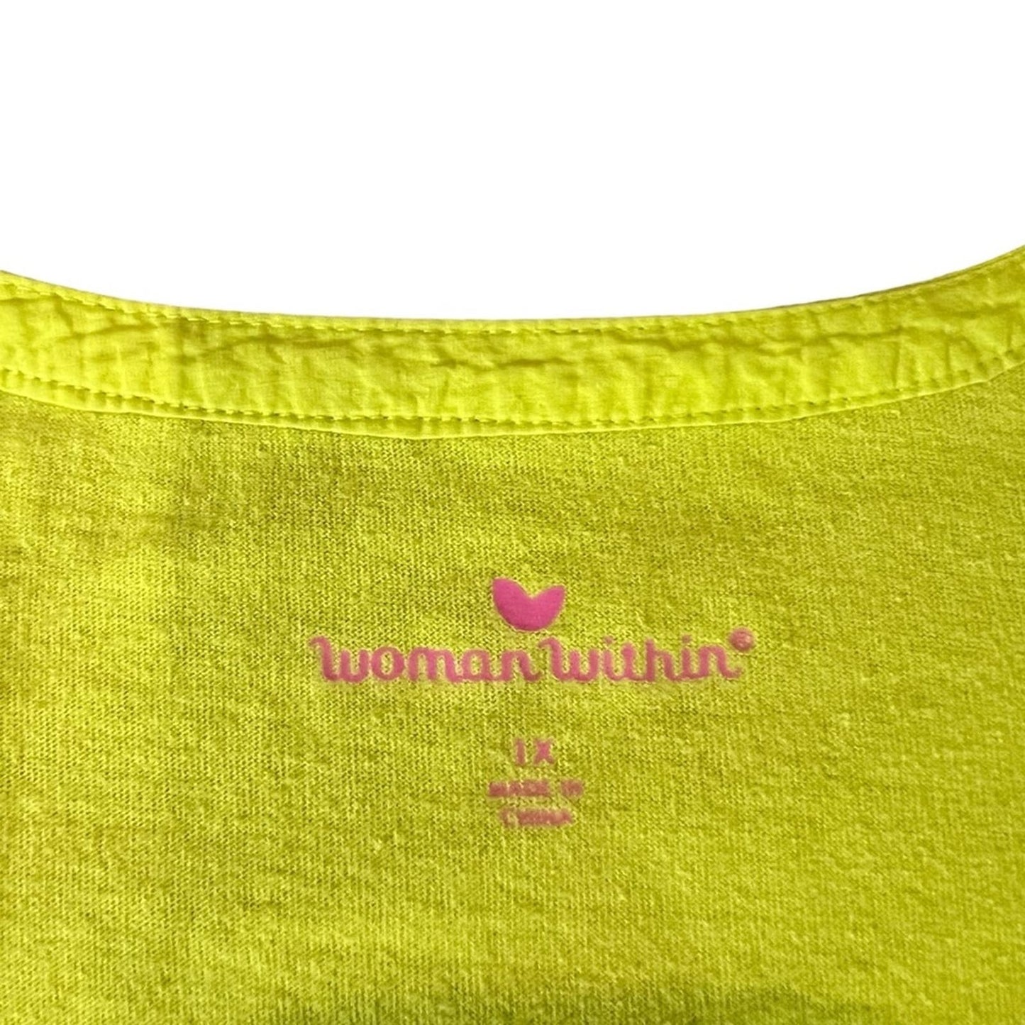 Woman Within Women's Lime Green Eyelet Henley Tee Shirt Women’s Size 1X