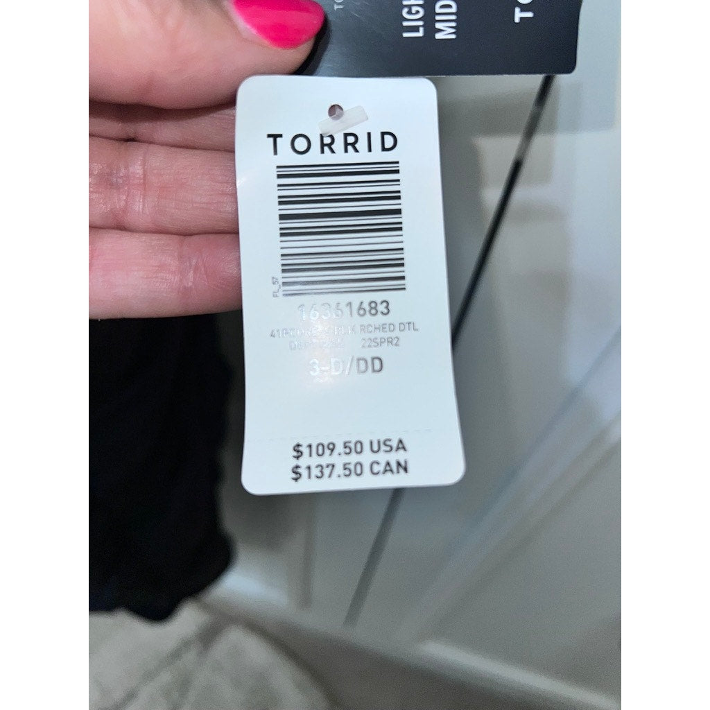 NWT Torrid Women's Black Ruched Retro Swimdress Size 3 Removable Straps