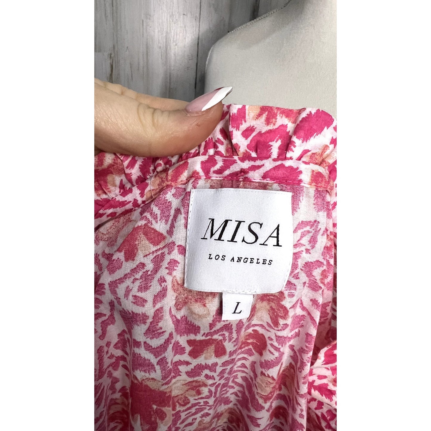 MISA Los Angeles Lilian Dress Large  Pink Floral Knee Length Party Dress